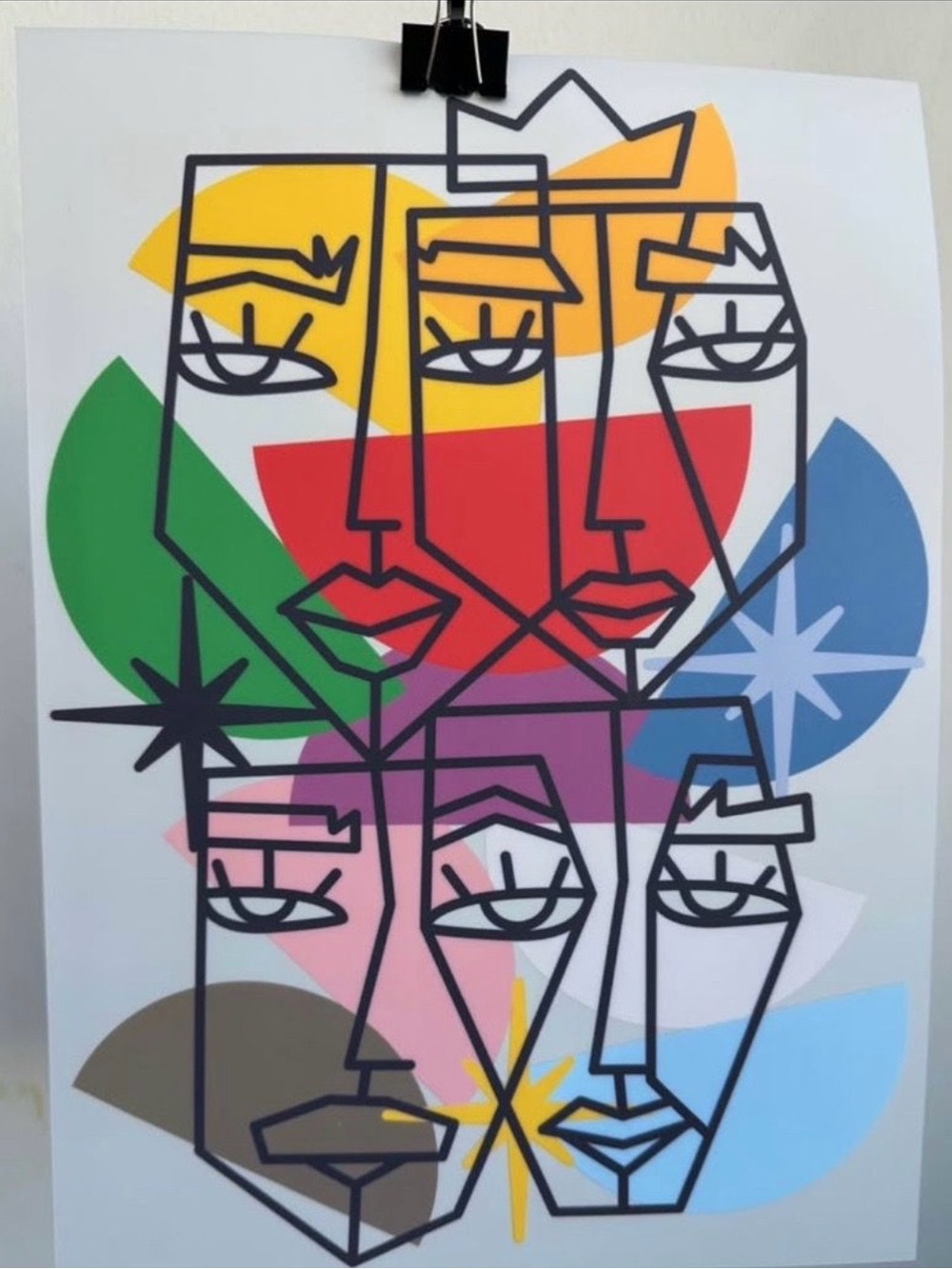 Mid-Century Modern Abstract Face Art Prints – Symmetrical Gallery Set of 4